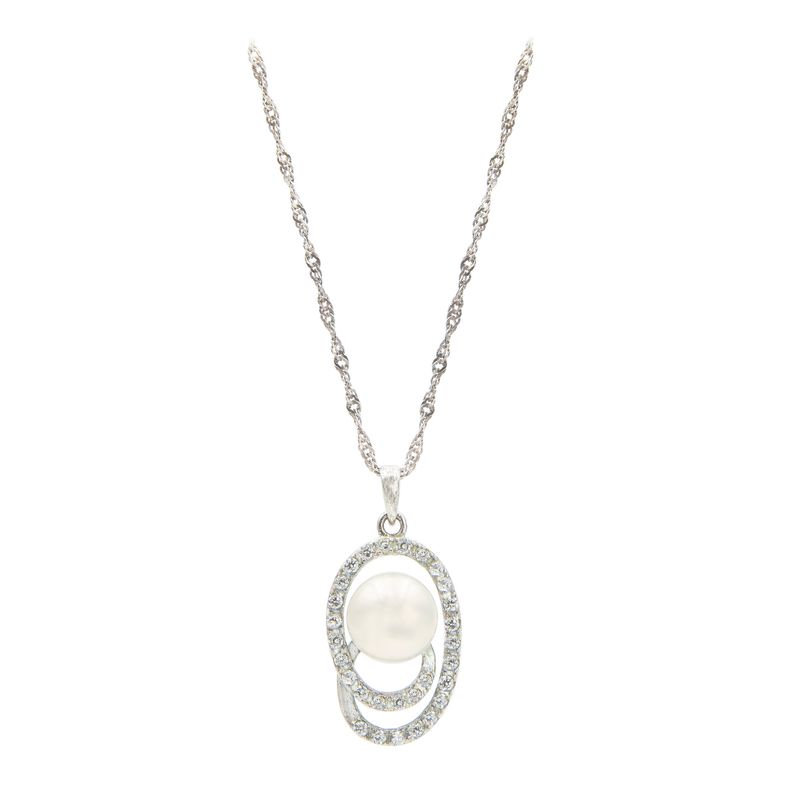 Sterling Silver Rhinestone Swirl And Pearl Pendant With 18 Necklace 20$